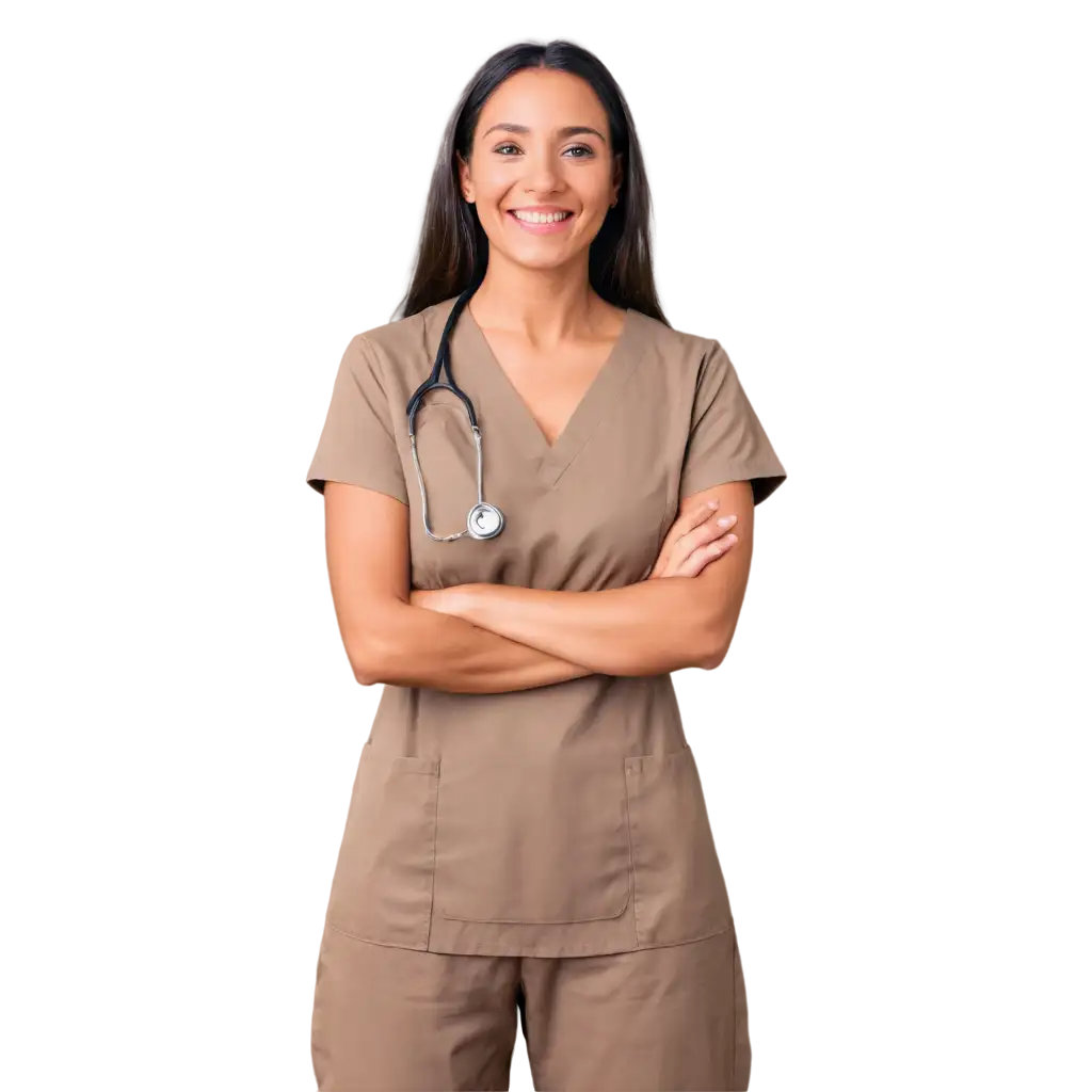 Medical, professional and portrait of a happy female doctor, nurse or surgeon in scrubs. Confidence, smile and face of a young Mexican woman healthcare worker isolated by transparent png background