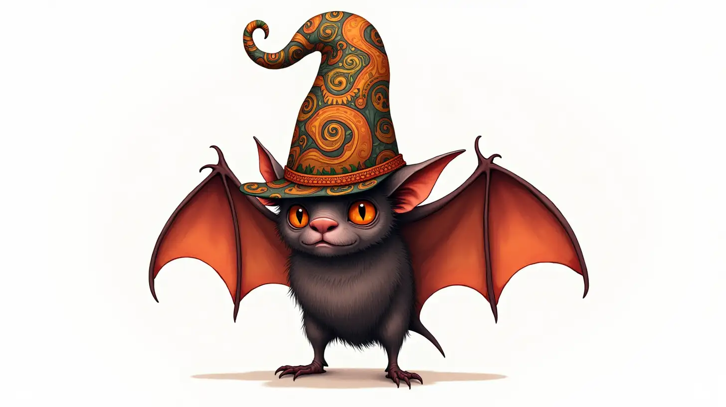 Melancholic Bat in Autumnal Patterns and Tall Hat