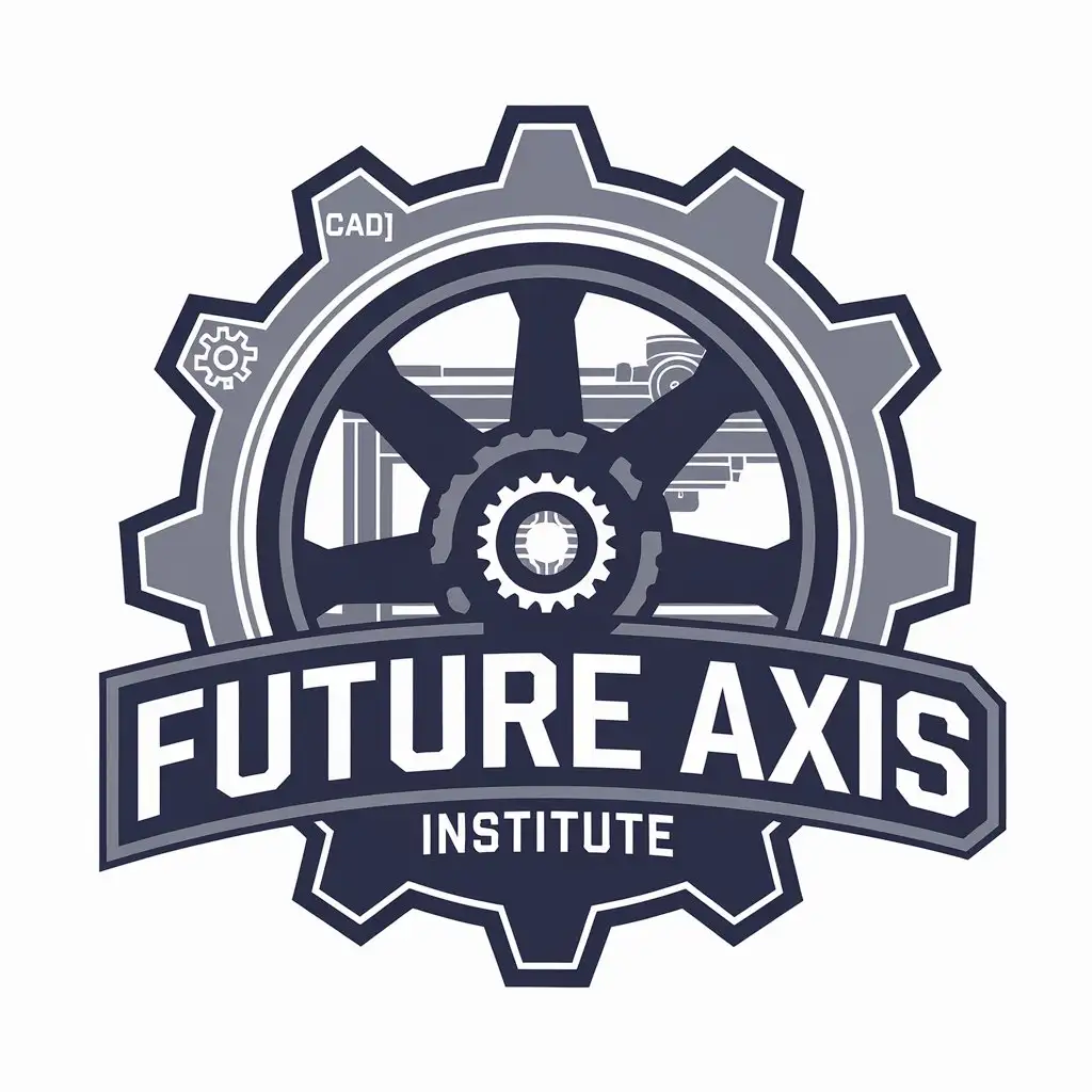 LOGO Design for Future Axis Institute Gear Wheel CNC Machine and CAD Symbols in a Modern Style