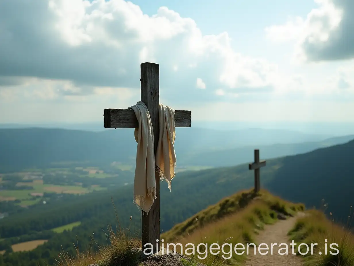 Weathered-Cross-on-Grassy-Hill-Under-a-Bright-Sky