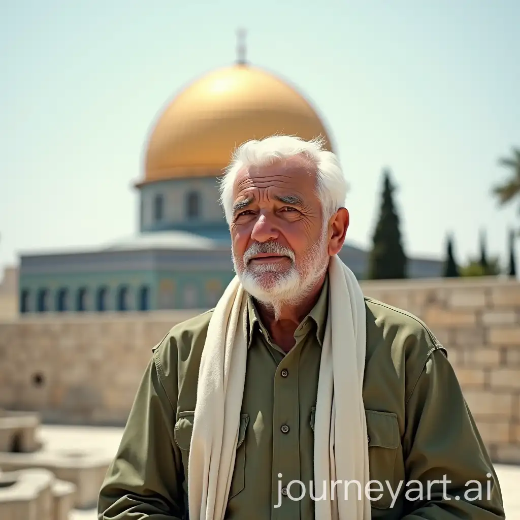 Elderly-Man-in-Traditional-Palestinian-Attire-with-Dome-of-the-Rock-Background