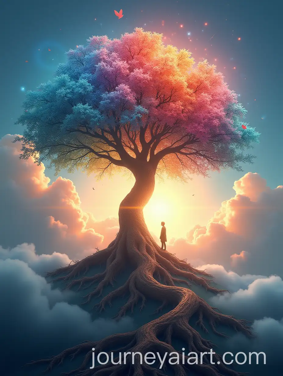 Tree-of-Life-in-the-Clouds-with-Shining-Roots-Reaching-Earth