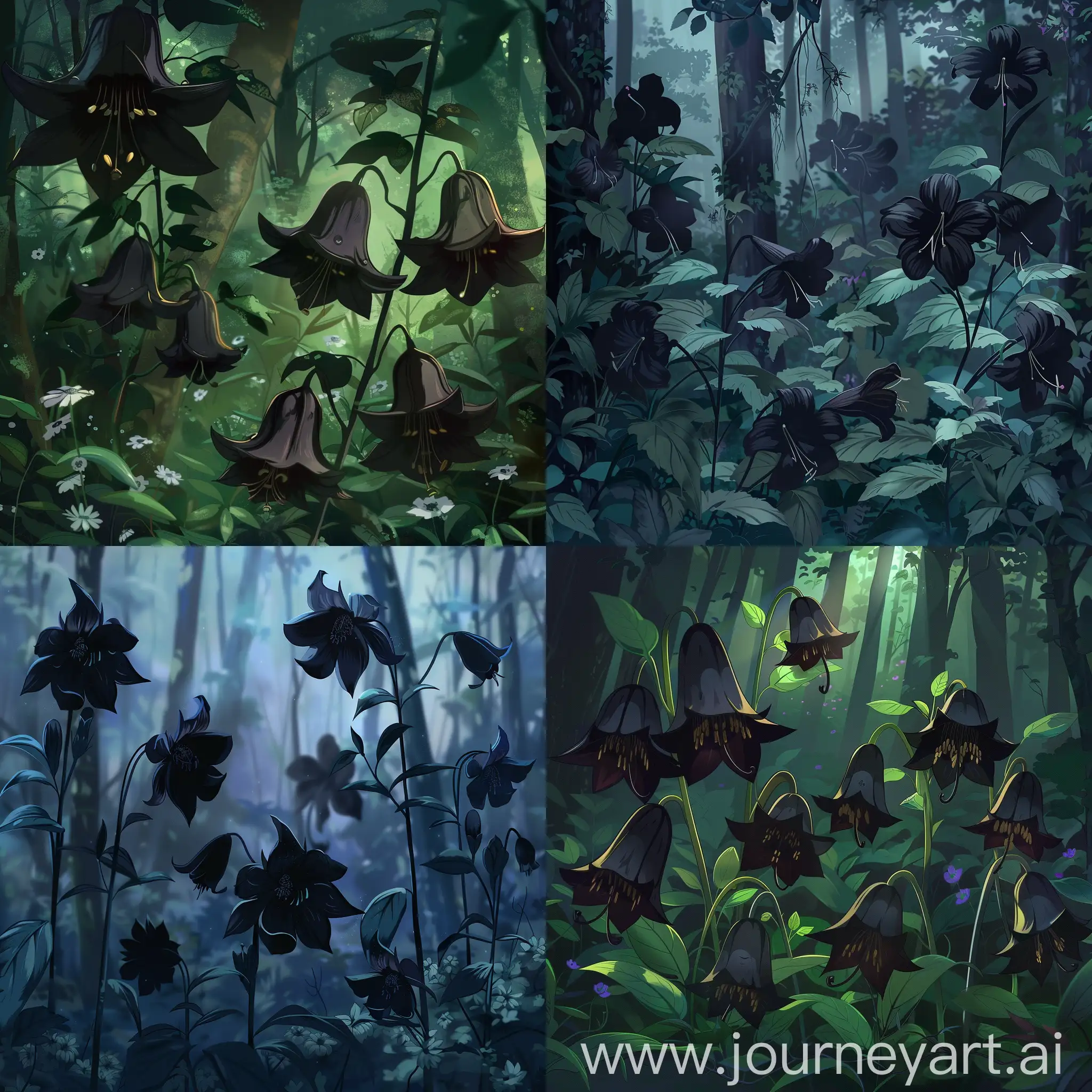 Anime-Style-Black-Belladonna-Flowers-in-Forest