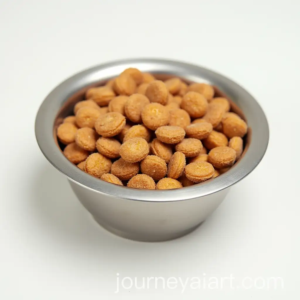 Macro-View-of-Stainless-Steel-Bowl-with-ChickenFlavored-Dry-Cat-Food-in-MidAir