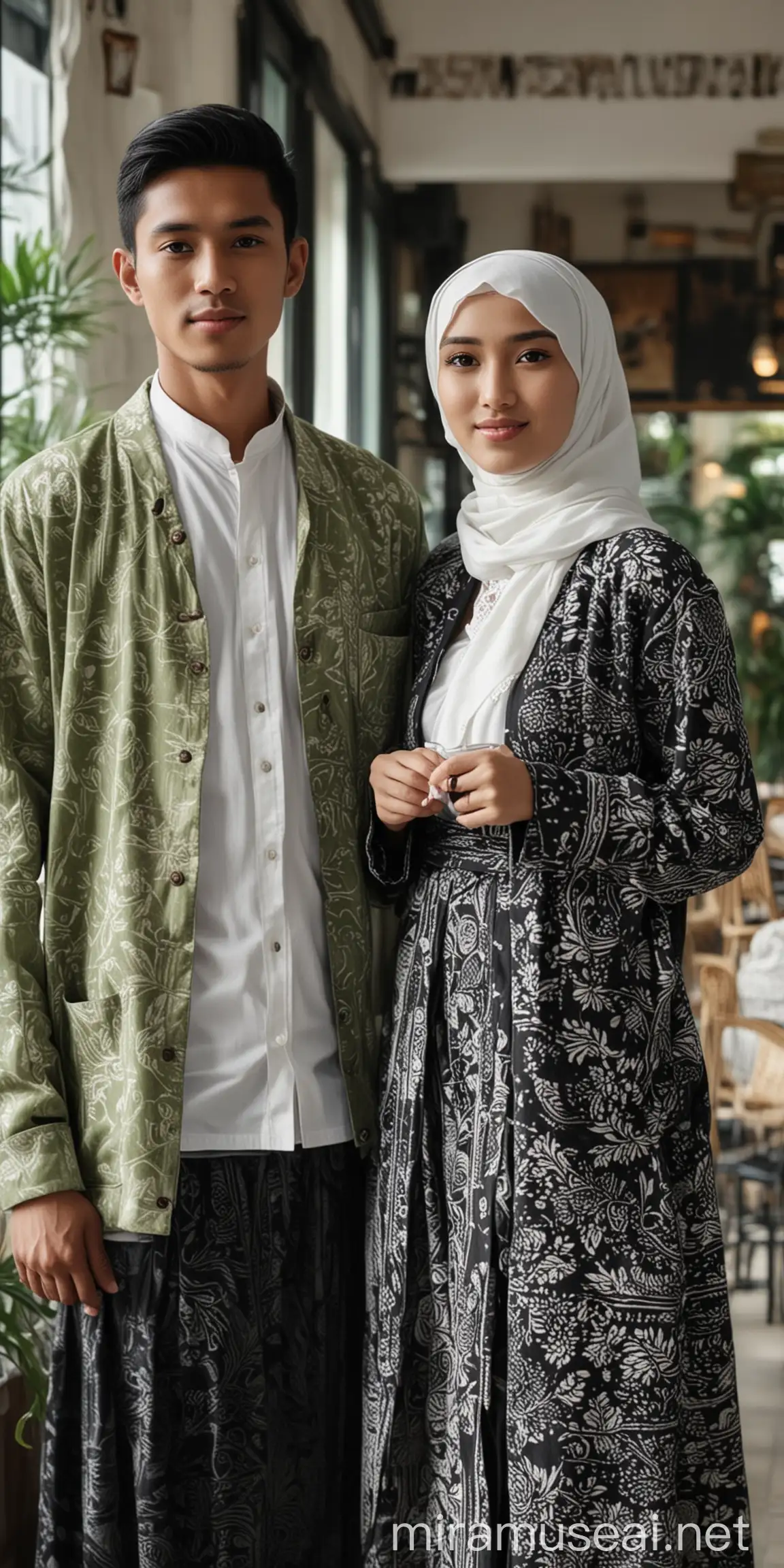 Young Indonesian Couple Posing in a Cafe