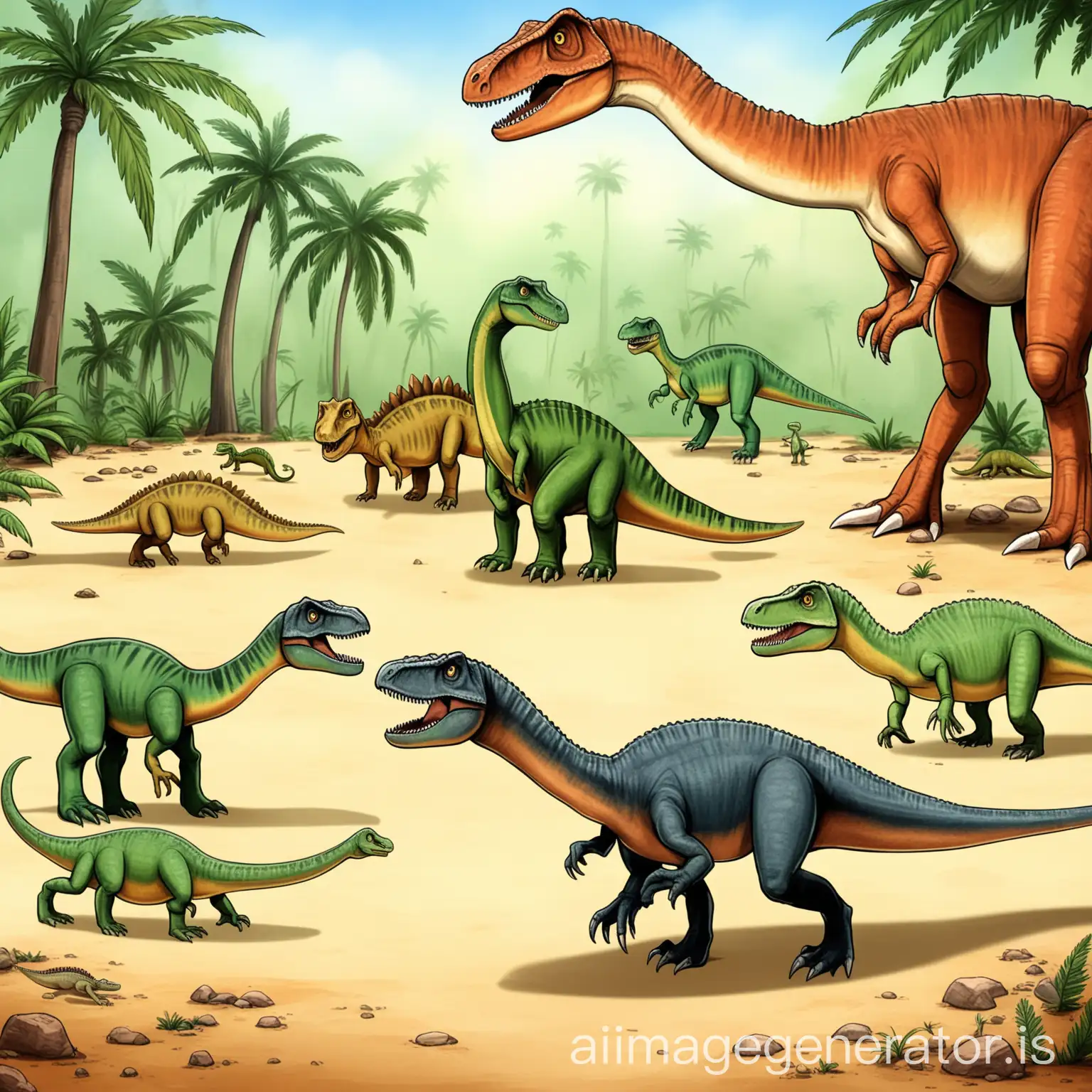 Triassic-Period-Dinosaurs-in-a-Warm-Sunny-Landscape
