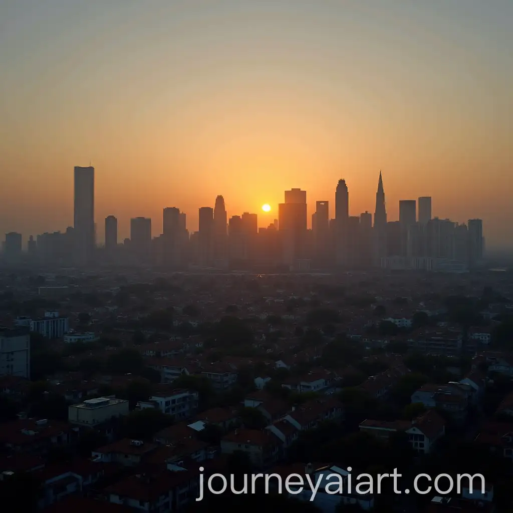 Cityscape-at-Sunrise-with-Skyscrapers-and-Suburban-Blend