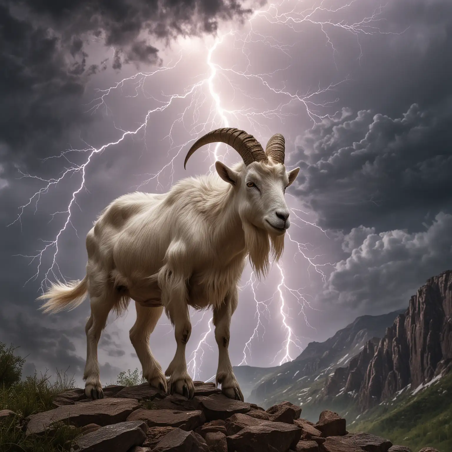 Thunder Goat Striking Lightning in Dramatic Stormy Sky