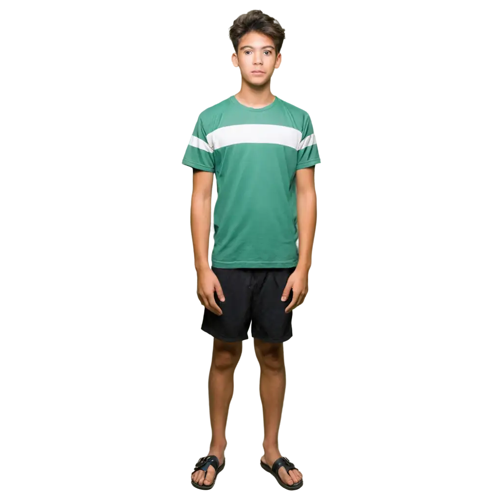 FrontFacing-PNG-Image-of-a-16YearOld-Indonesian-Boy-in-Vintage-Jersey-Shorts-and-Sandals