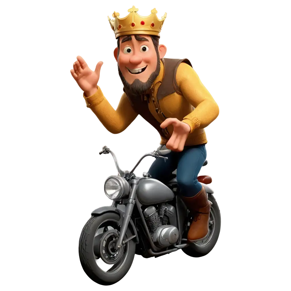 King-Mounting-a-Motorcycle-Pixar-Style-PNG-Image-for-Creative-Use