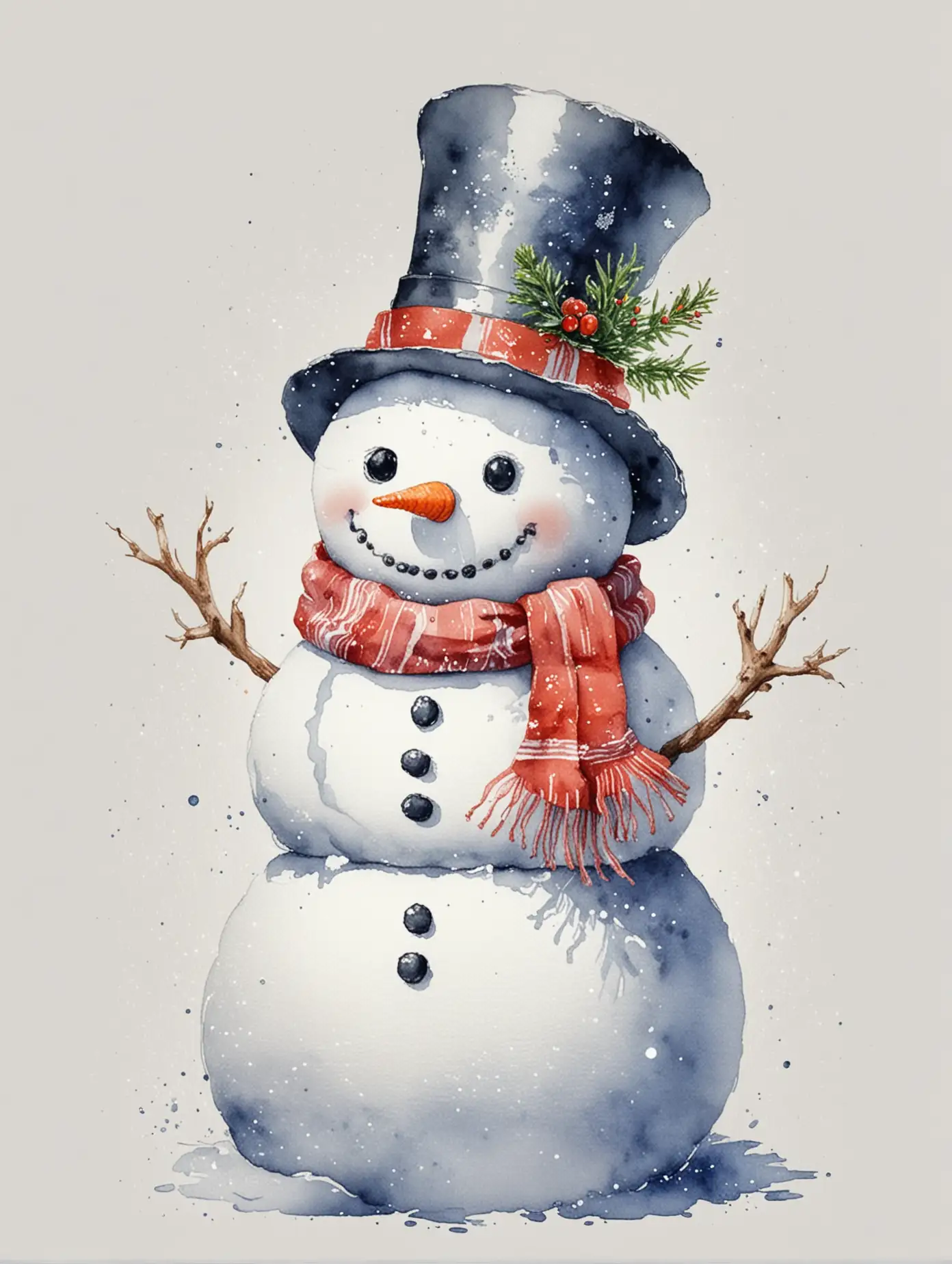 Snowman-with-Winter-Background-in-Watercolor-Style