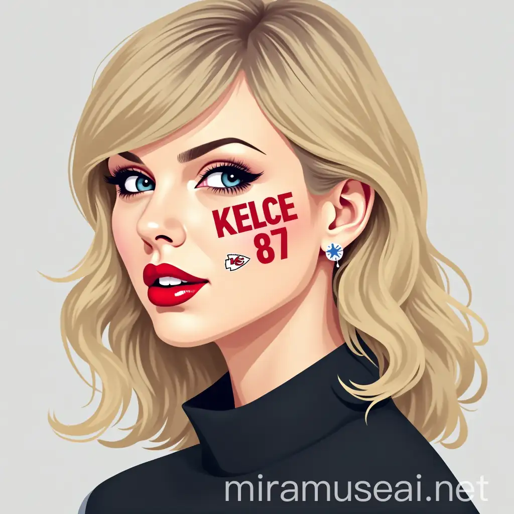 Stylized Vector Portrait of Taylor Swift with SportsInspired Face Paint