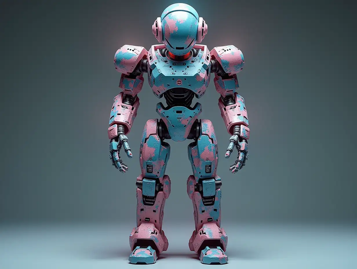 Create a high-resolution, realistic image of an artificial intelligence fractal colored fractal humanoid robot, on a photo studio floor with 4-k resolution.