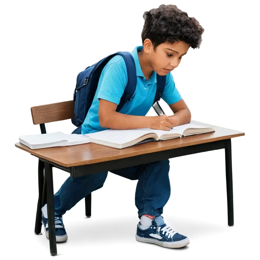 Eager-Student-Studying-on-Table-with-Books-and-Pencils-PNG-Image-for-Educational-Use