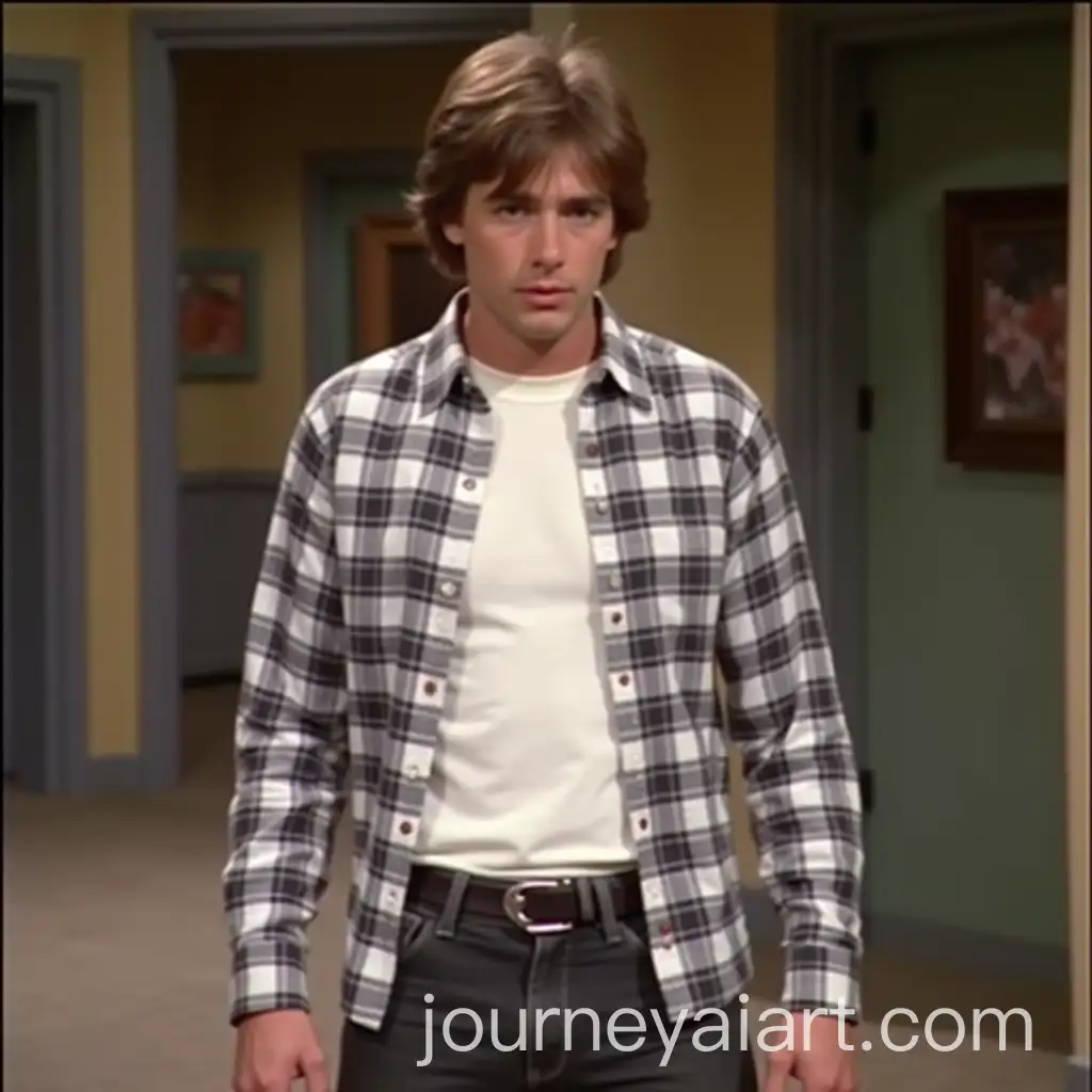 Young-Man-in-80s-Sitcom-Plaid-Shirt-and-Jeans