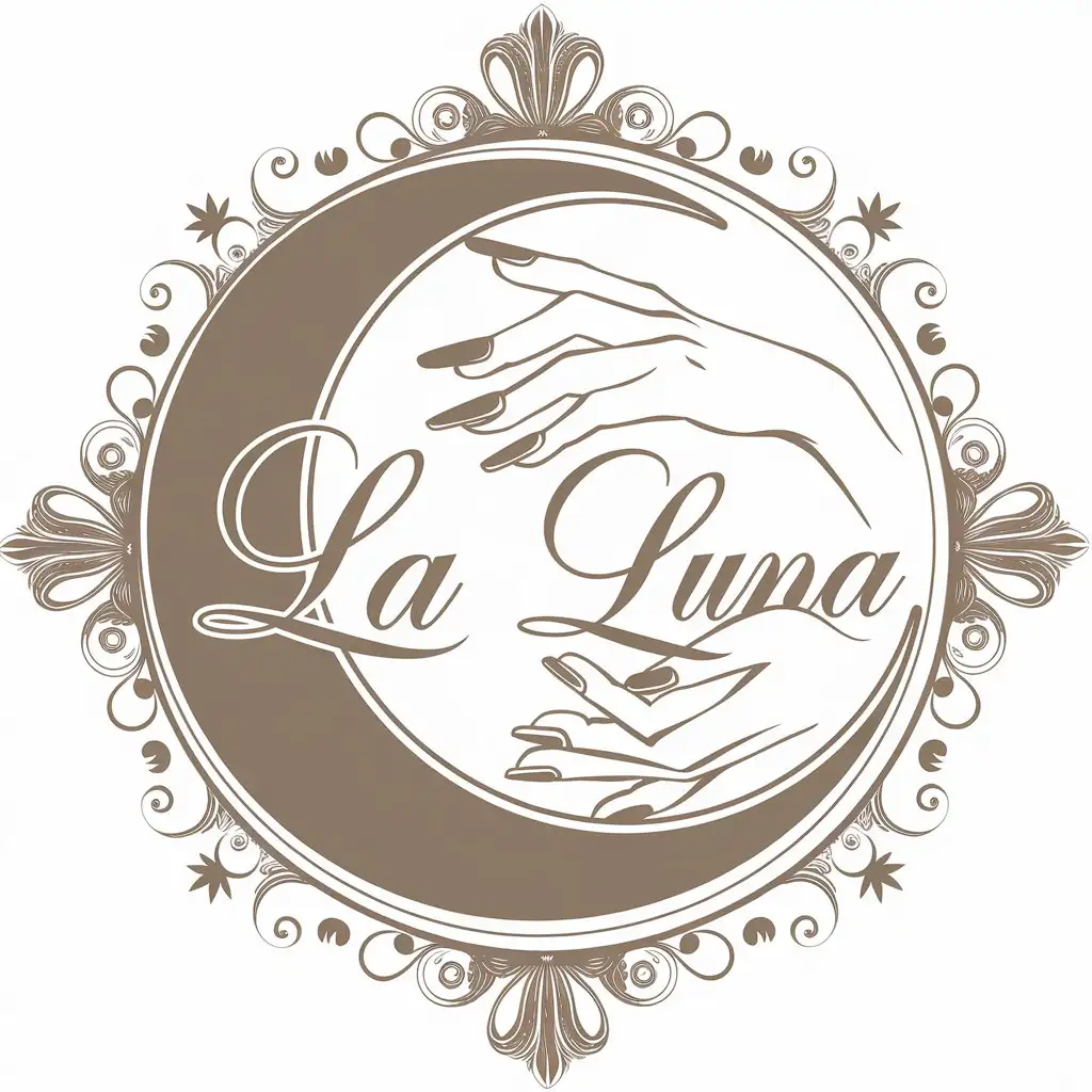 LOGO Design for La Luna Elegant Moon and Womans Hand with Beautiful Nails for Beauty Spa Industry