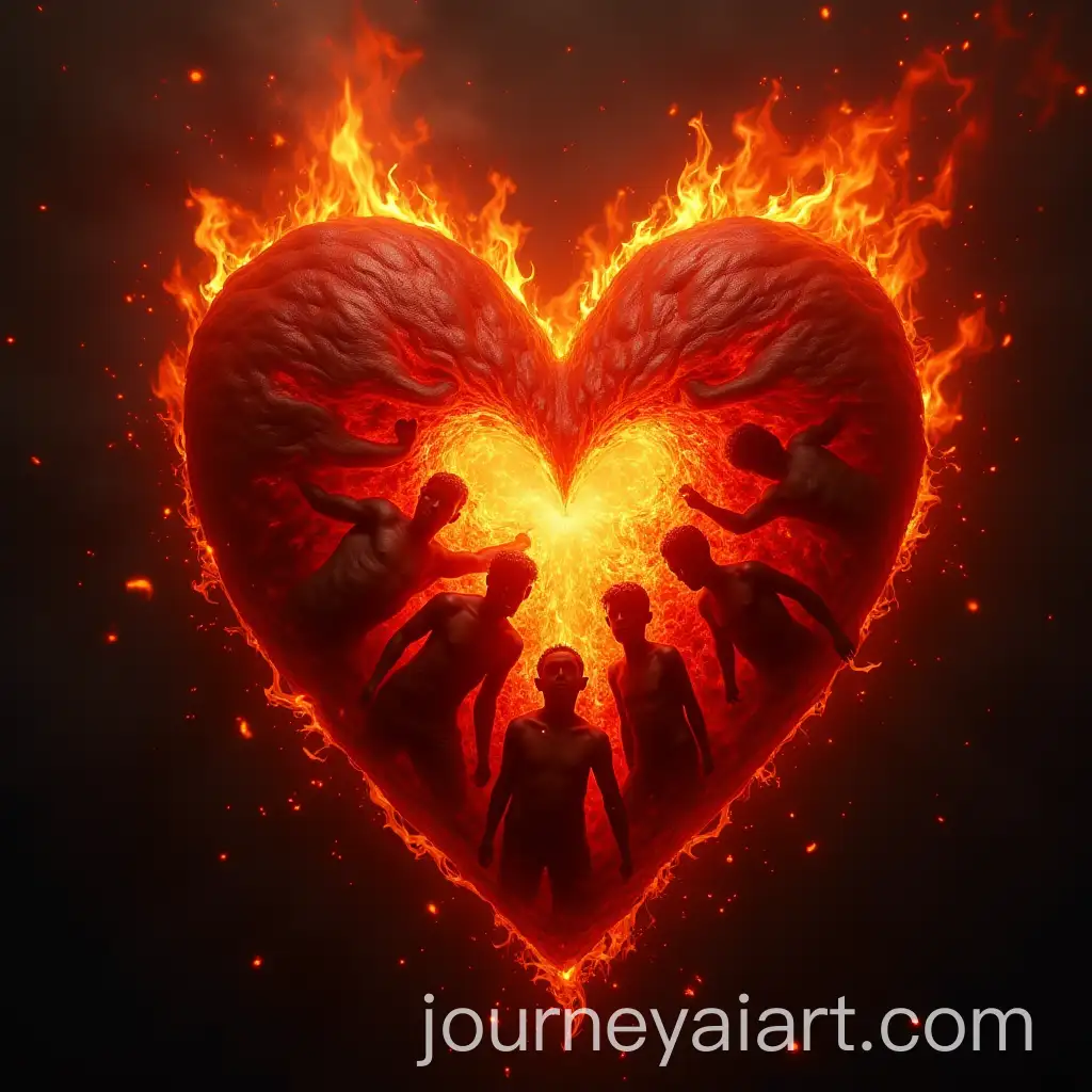 Emotional-SemiRealistic-Flaming-Heart-with-Agonized-Silhouettes