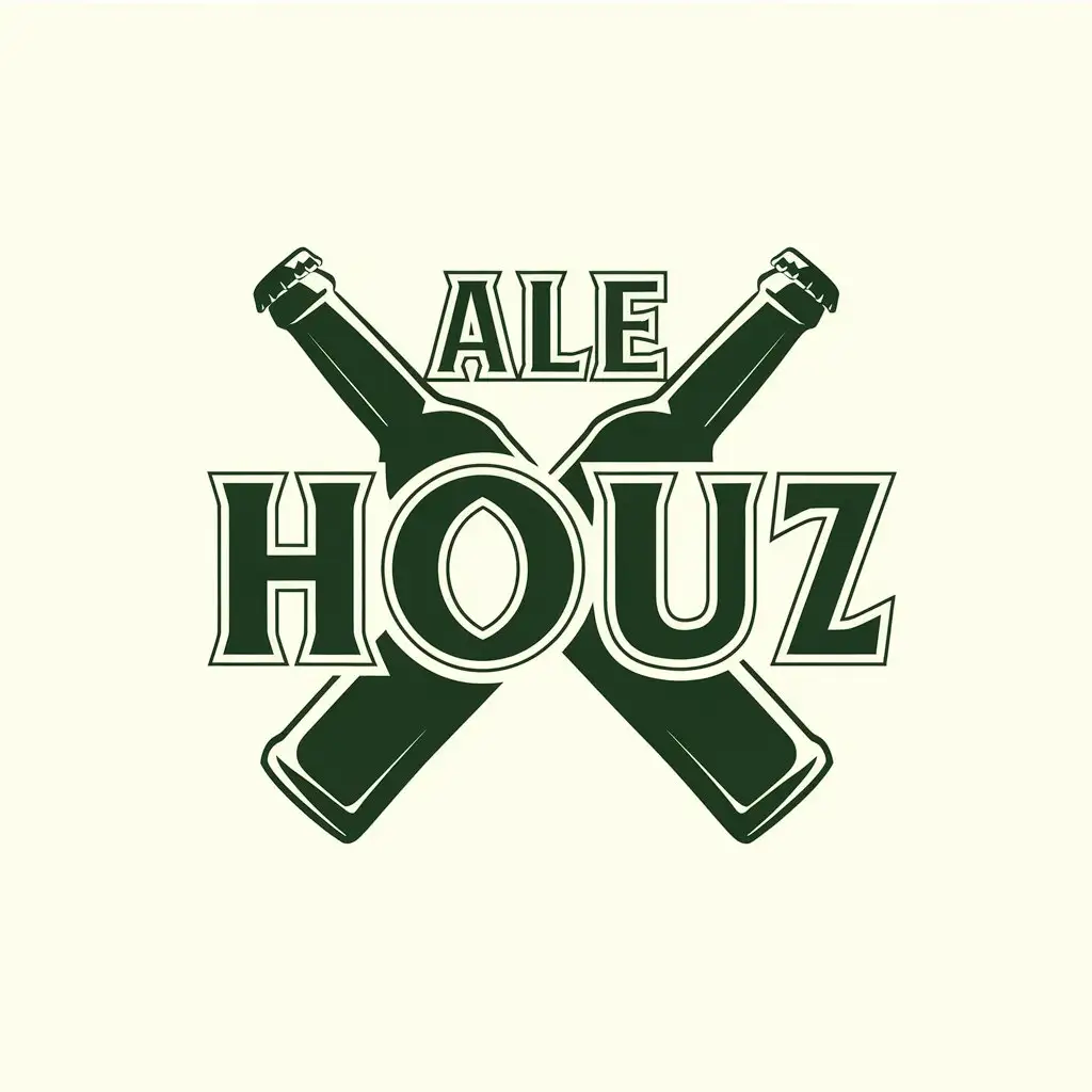 a vector logo design,with the text "Ale Houz", main symbol:crossed beer bottles like gun barrels,Moderate,clear background