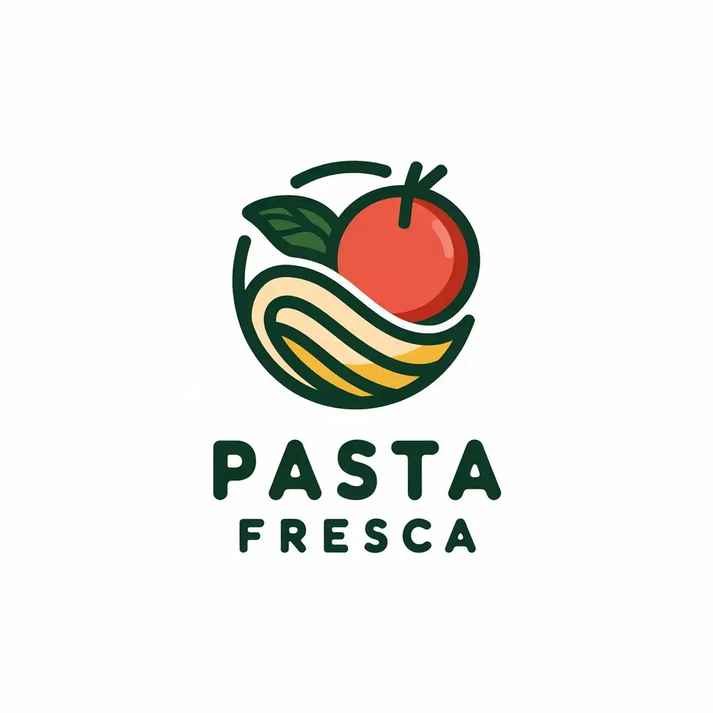 LOGO Design for Pasta Fresca Iconic Pasta Shape with Tomato and Basil for Fresh Ingredients