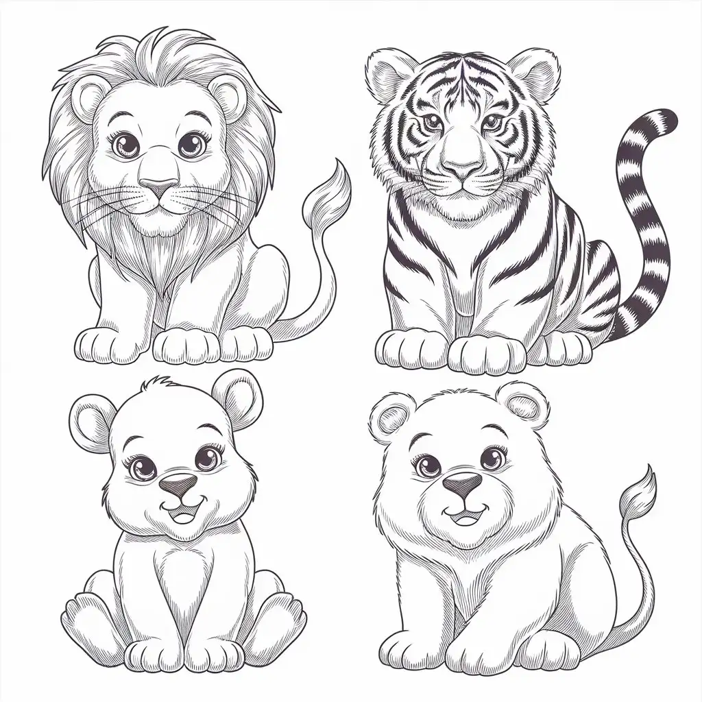 Cute Baby Animals Coloring Page for Kids