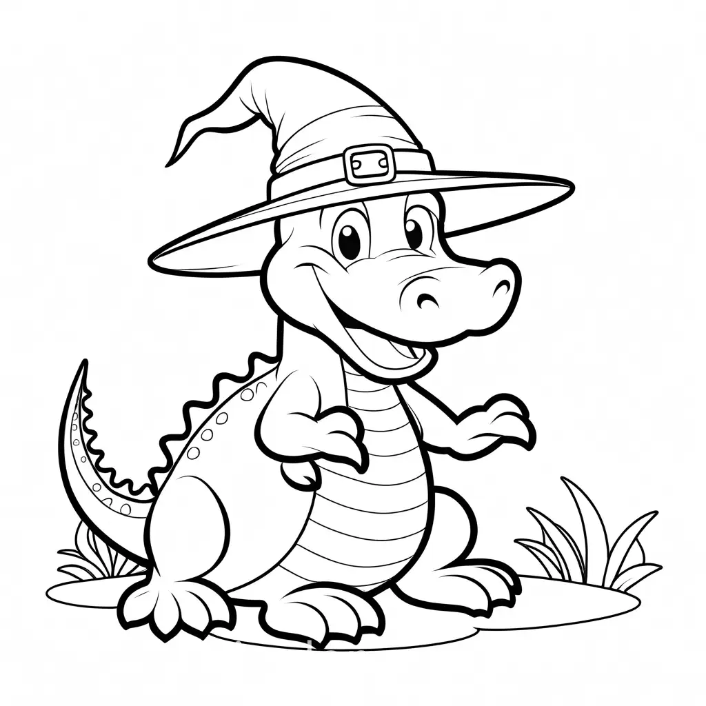 Smiling-Alligator-in-Witch-Hat-Coloring-Page-for-Toddlers