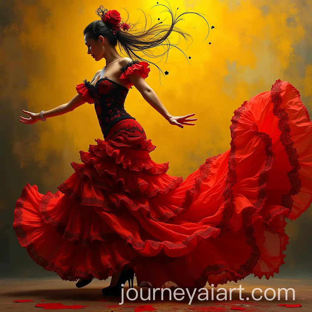 AI-Art-Prompt-ExpansionFlamenco-Dancer-in-Red-Yellow-and-Black-Costume-with-Passionate-Dance-Movement