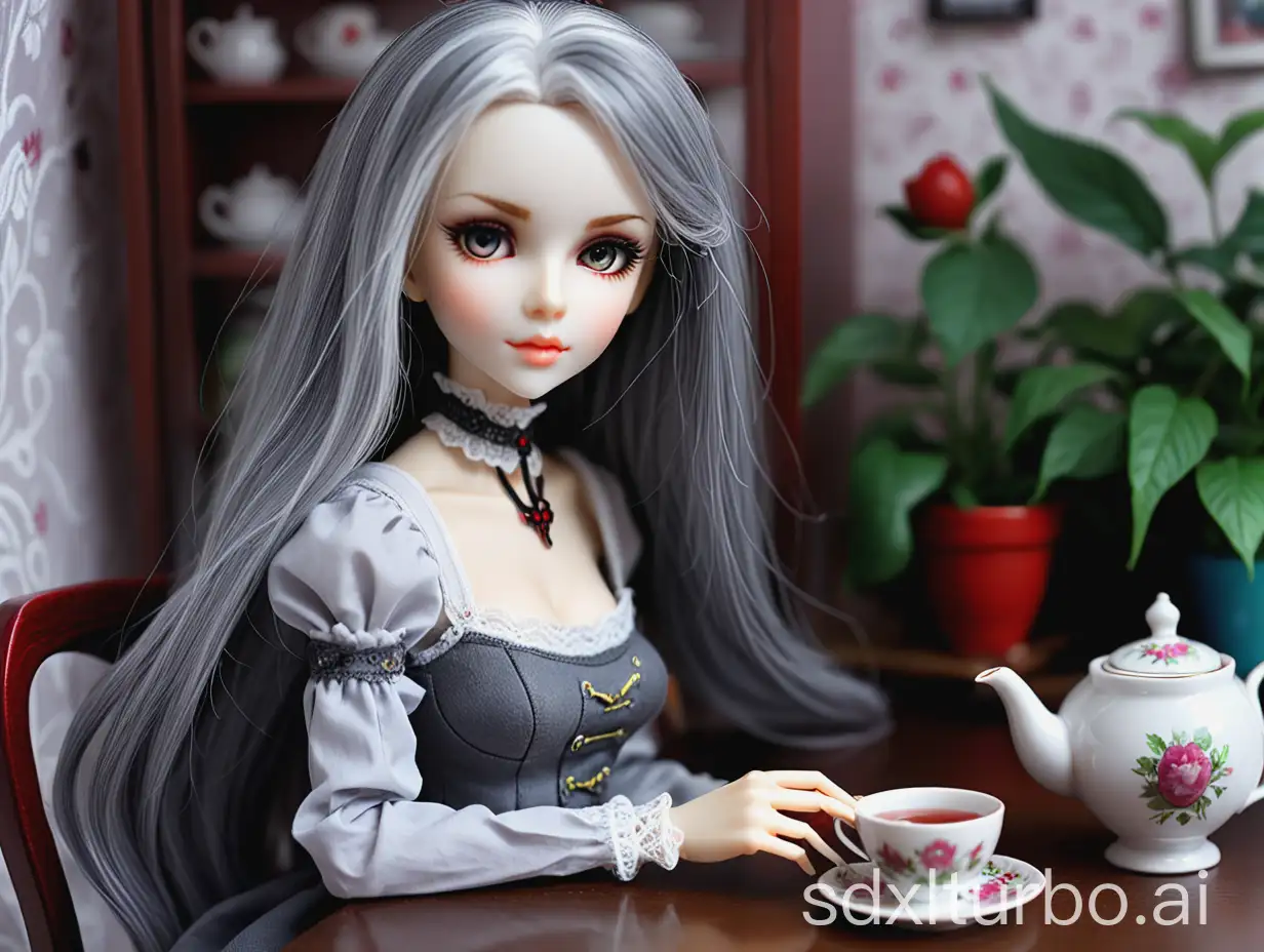 Elderly-SuperDollfie-Enjoying-Tea-by-the-Table