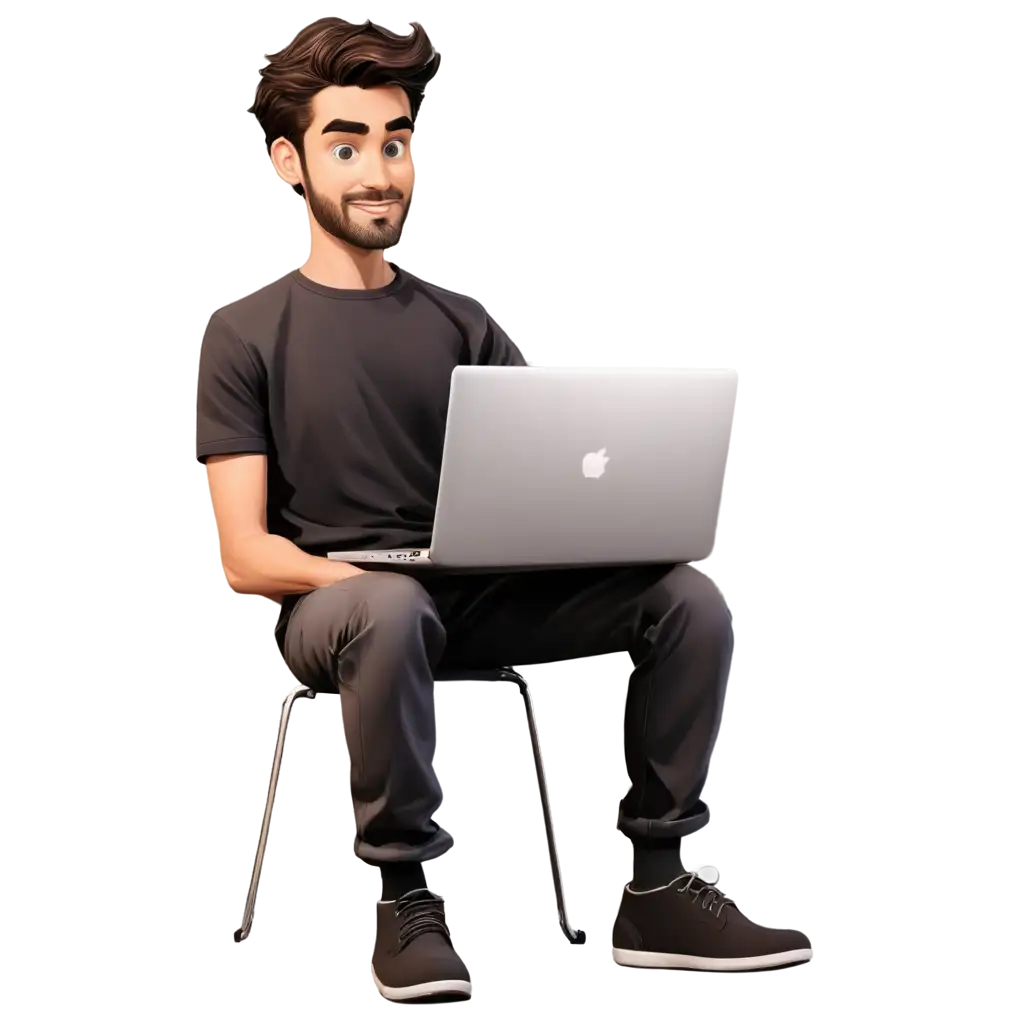 PNG-Image-of-IT-Technician-with-Laptop-in-Comic-Style-Enhance-Online-Presence