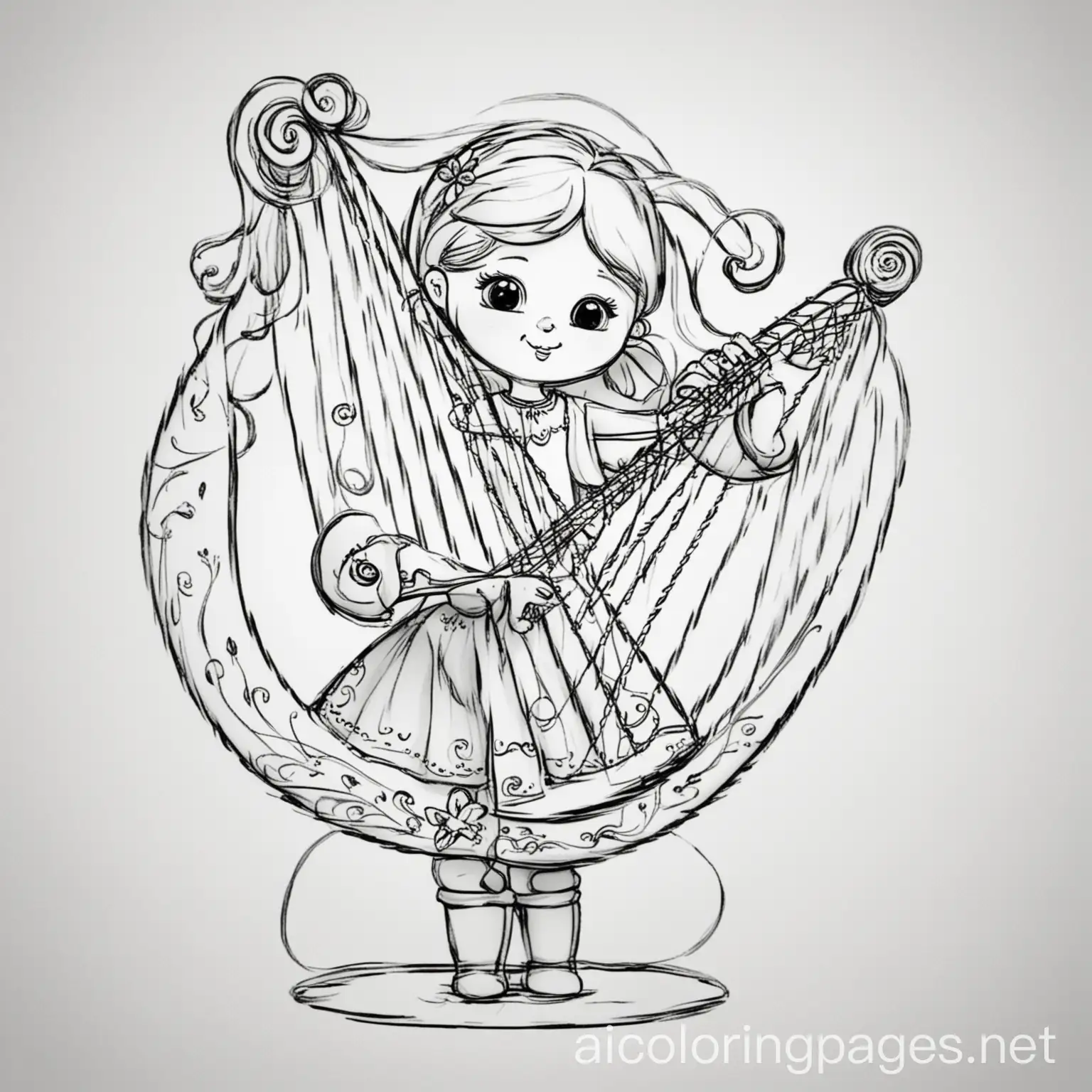 Girl-with-a-Harp-Whirligig-Coloring-Page