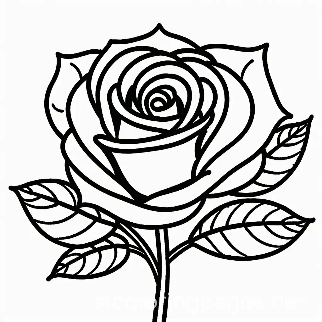 A ROSE, Coloring Page, black and white, line art, white background, Simplicity, Ample White Space. The background of the coloring page is plain white to make it easy for young children to color within the lines. The outlines of all the subjects are easy to distinguish, making it simple for kids to color without too much difficulty