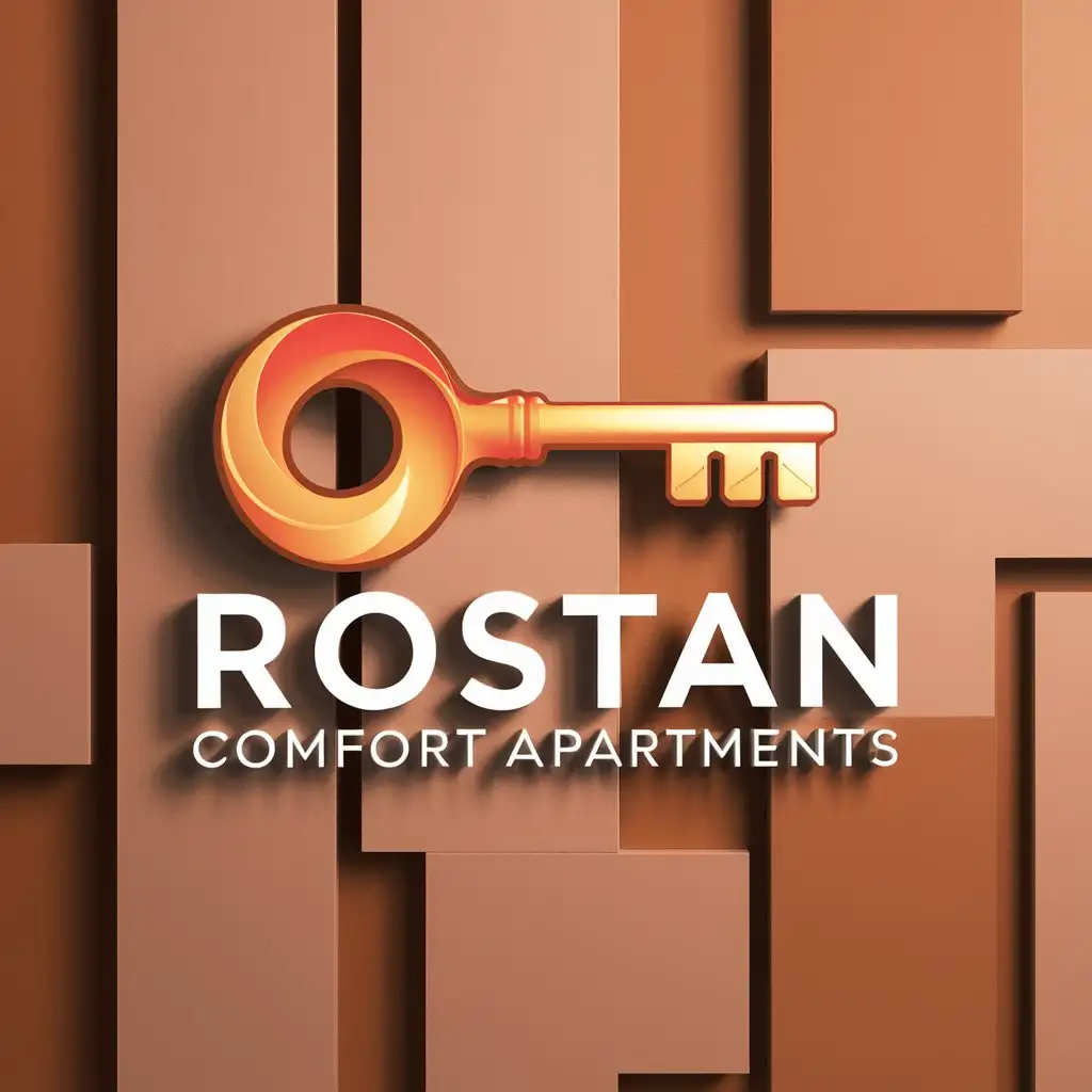 LOGO-Design-for-ROSTAN-COMFORT-Apartments-Warm-Tones-with-Key-Symbolizing-Openness-and-Hospitality