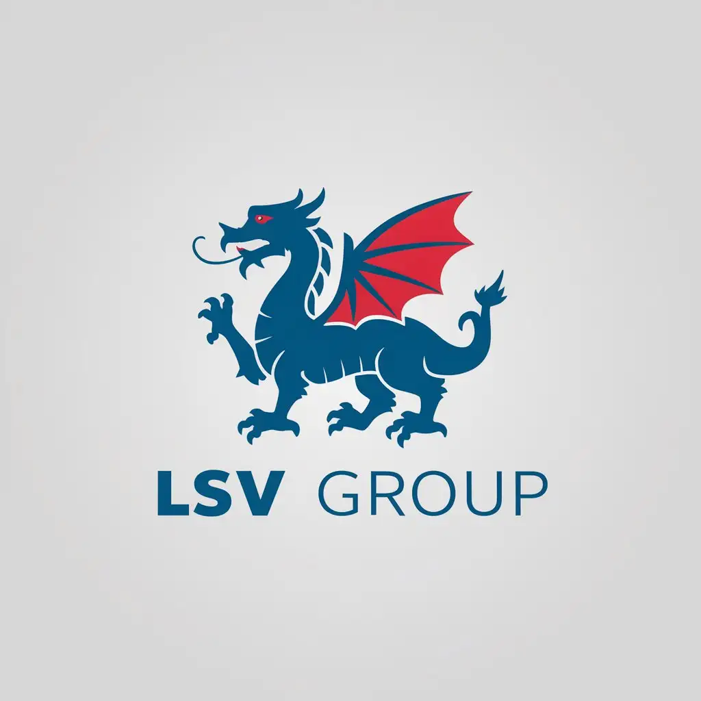 a vector logo design,with the text "LSV Group", main symbol:A dragon, blue, with red eyes and full body,Minimalistic,be used in Finance industry,clear background