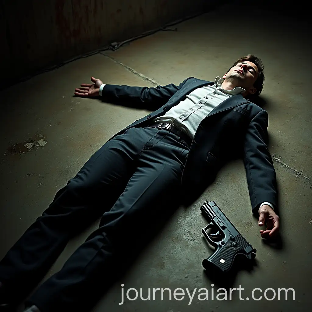 Detective-Investigating-Suspicious-Crime-Scene-with-Body-Tape-Recorder-and-Colt