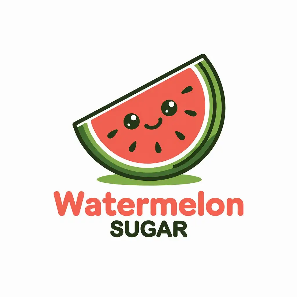 LOGO Design for Watermelon Sugar Kawaii Watermelon Slice with Smiling Expression and Clear Background