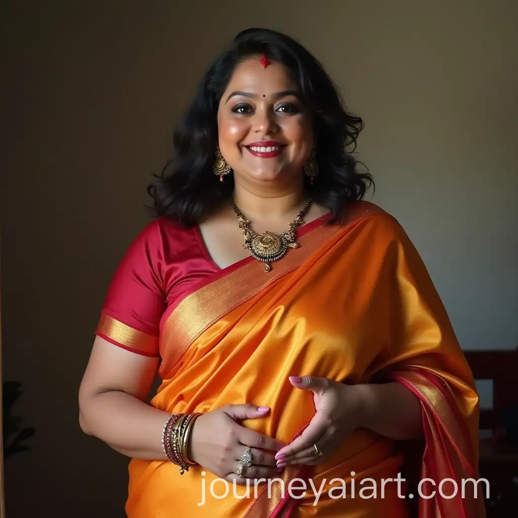 Chubby-Indian-Auntie-in-Traditional-Saree-Portrait