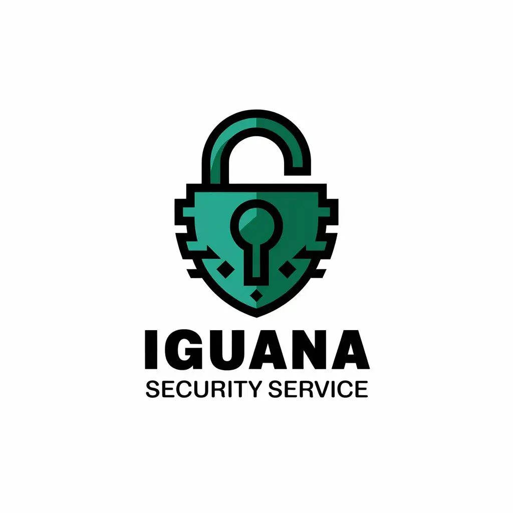 LOGO Design for IGUANA SECURITY SERVICE Vector Style with Lock Symbol and Clear Background