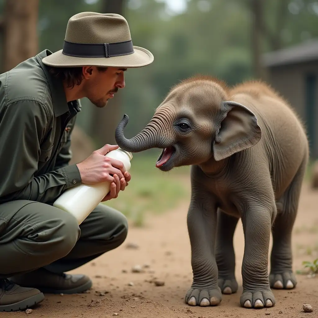 Zookeeper-Feeding-Milk-to-Baby-Elephant-from-Bottle