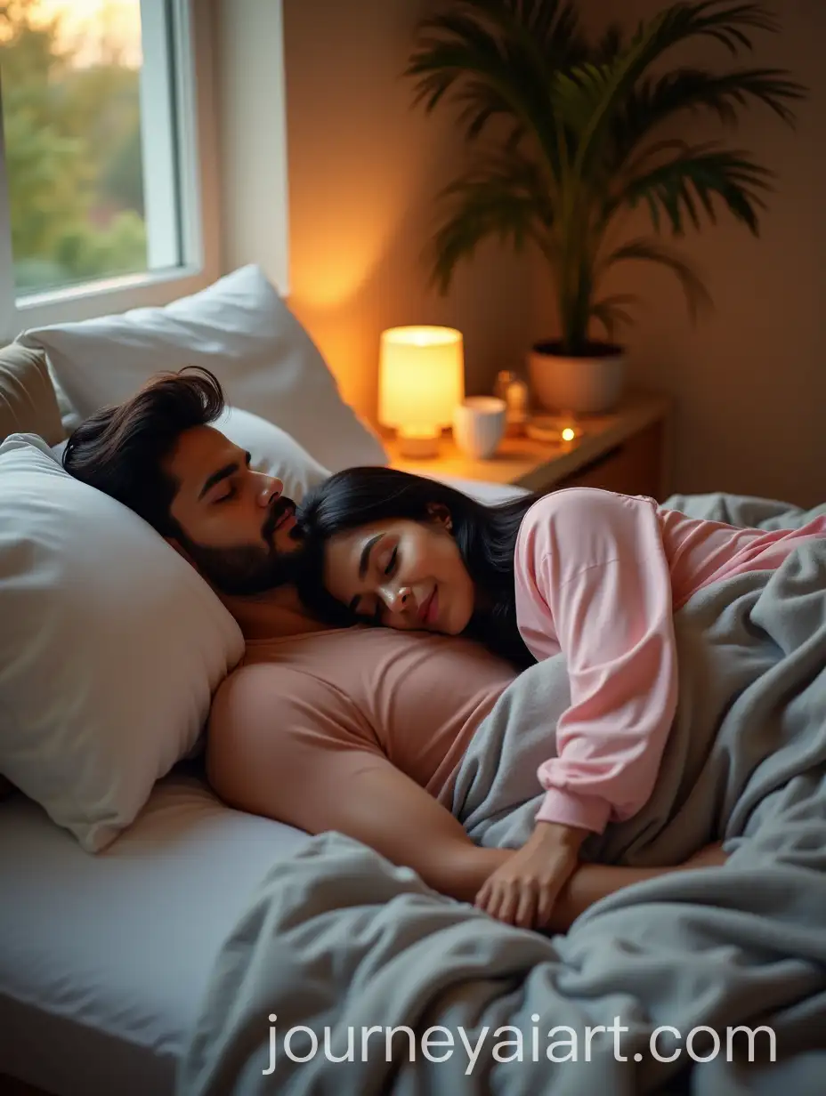 Young-Indian-Couple-Sleeping-Peacefully-in-Cozy-Bedroom