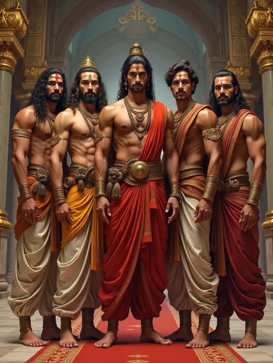 Royal-Portrait-of-the-Pandava-Brothers-in-Traditional-Warrior-Attire