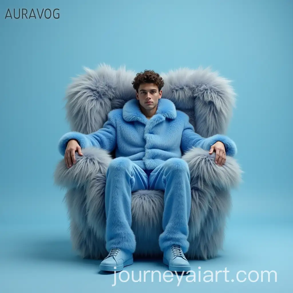 Male-Model-in-Blue-FurAI-Image-Prompt-Expansion-Sitting-in-Luxurious-Fluffy-Chair-with-Fashion-Magazine-Cover