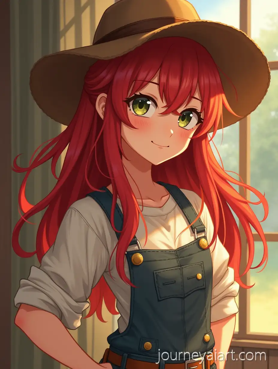 Bohemian-Anime-Girl-with-Red-Hair-in-Rustic-Country-Setting
