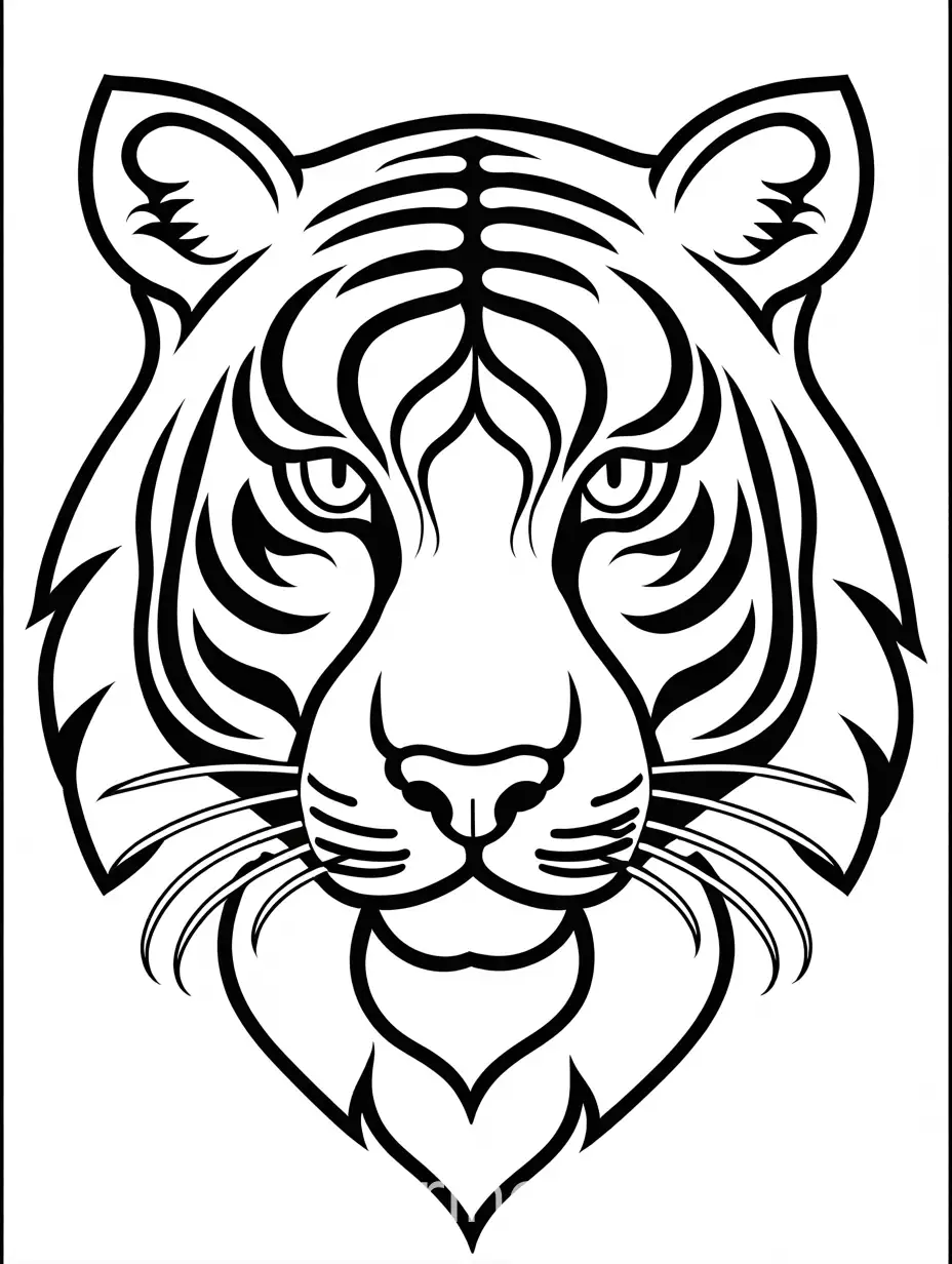 Generate a simple colouring image for kids of a tiger, Coloring Page, black and white, line art, white background, Simplicity, Ample White Space. The background of the coloring page is plain white to make it easy for young children to color within the lines. The outlines of all the subjects are easy to distinguish, making it simple for kids to color without too much difficulty