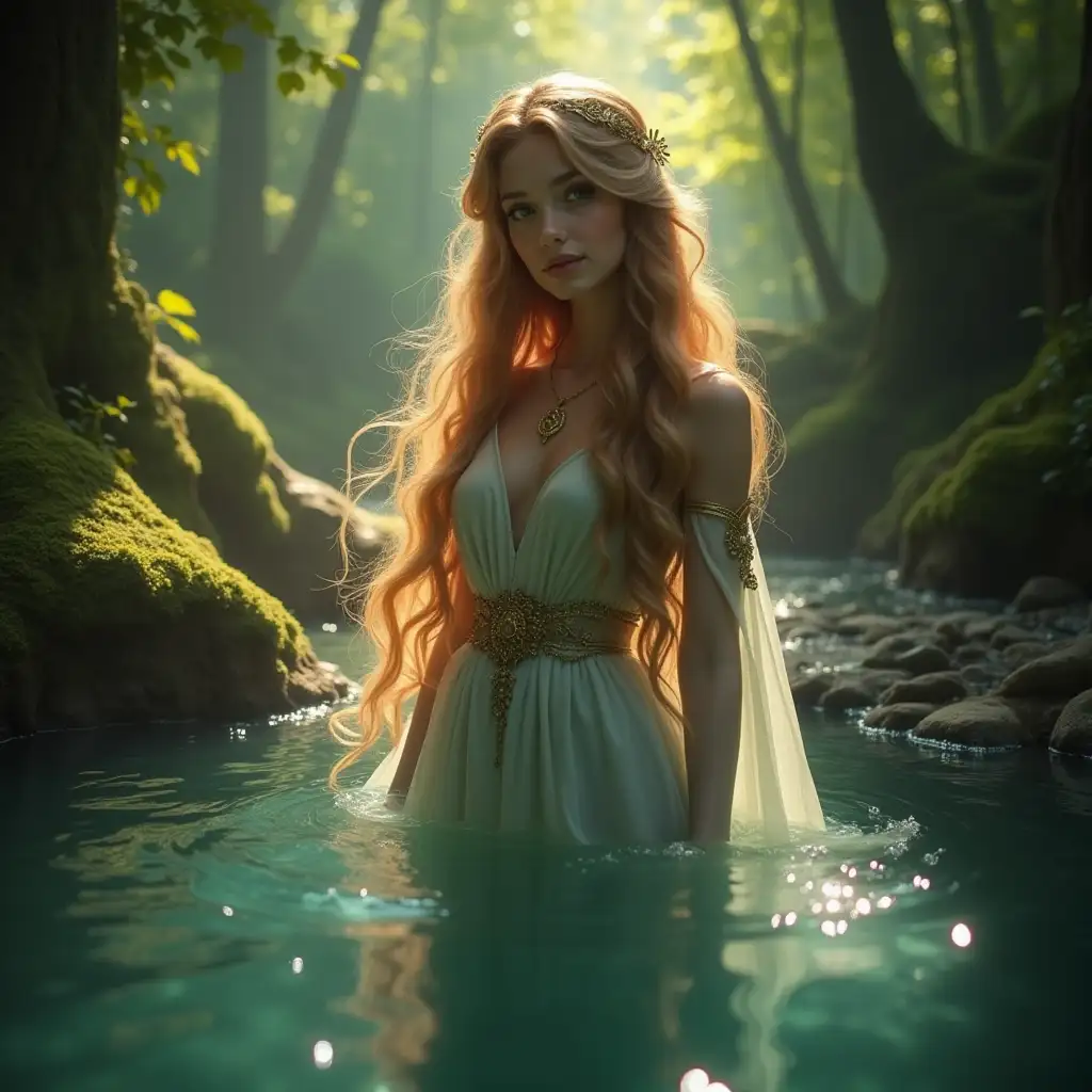 Fair-Princess-in-Magical-Forest-with-Sparkling-Water