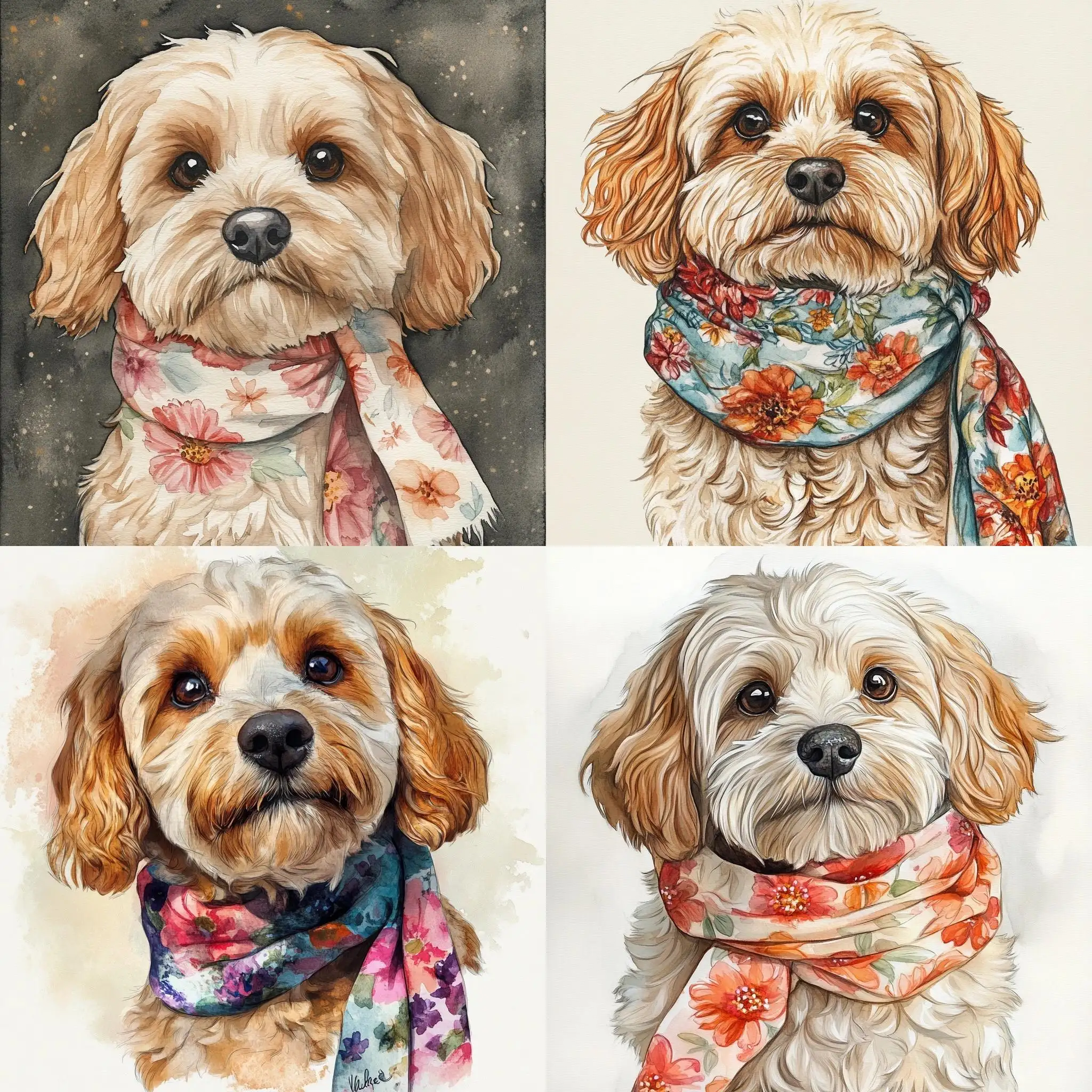Floral-Scarf-Cockapoo-Watercolor-Art