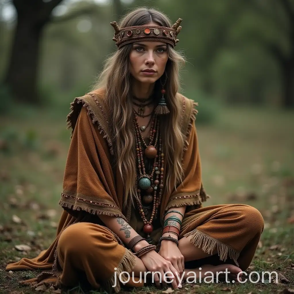Shaman-Woman-in-EthnoNatural-Druid-Clothing-Sitting-on-the-Ground