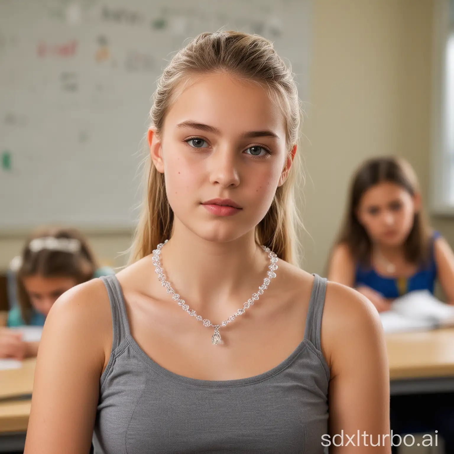 Stylish-Young-Model-Wearing-Clear-Necklace-in-Classroom