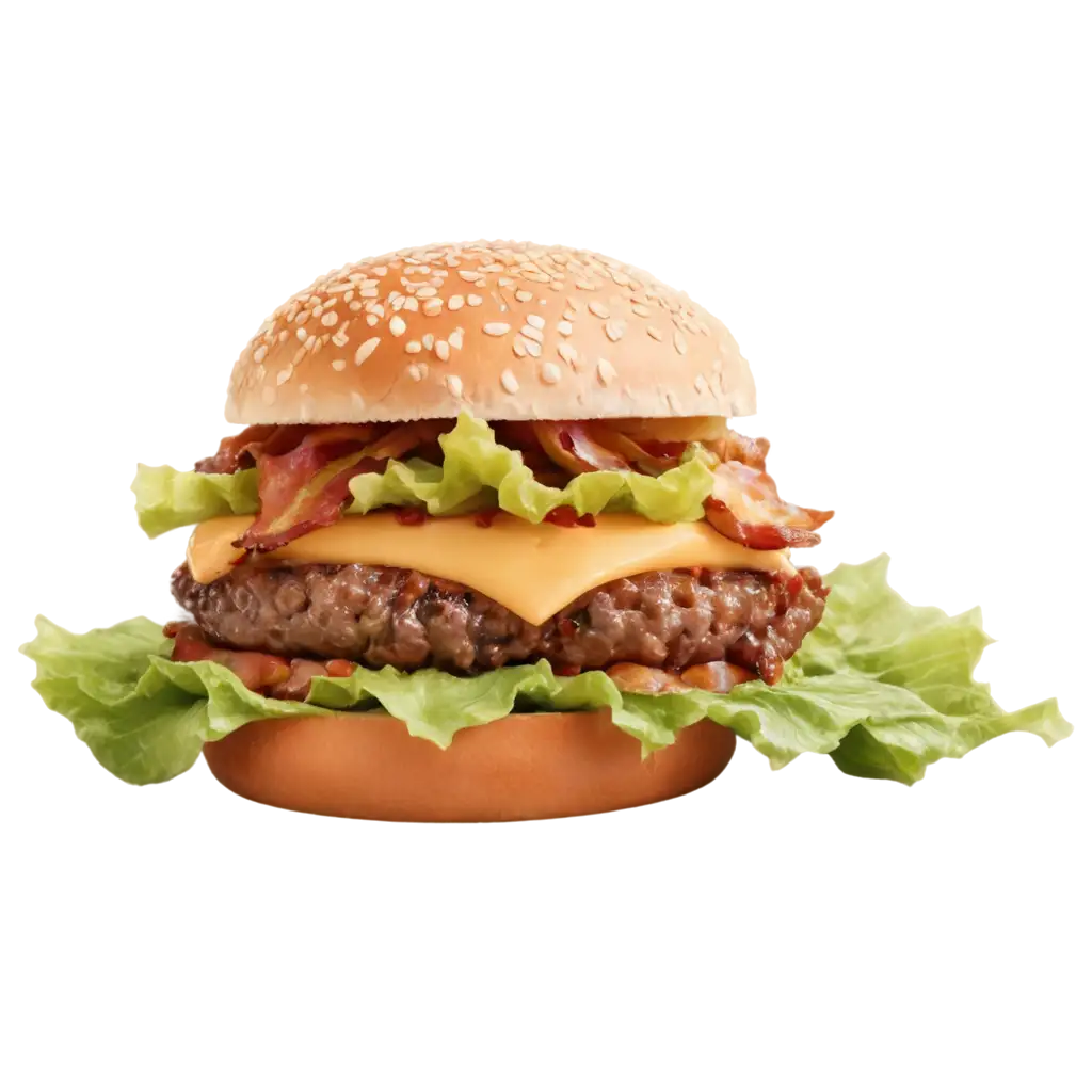 Succulent-Hamburger-PNG-with-Melted-Cheese-Bacon-and-Fresh-Lettuce-HighQuality-Image-for-Digital-Use