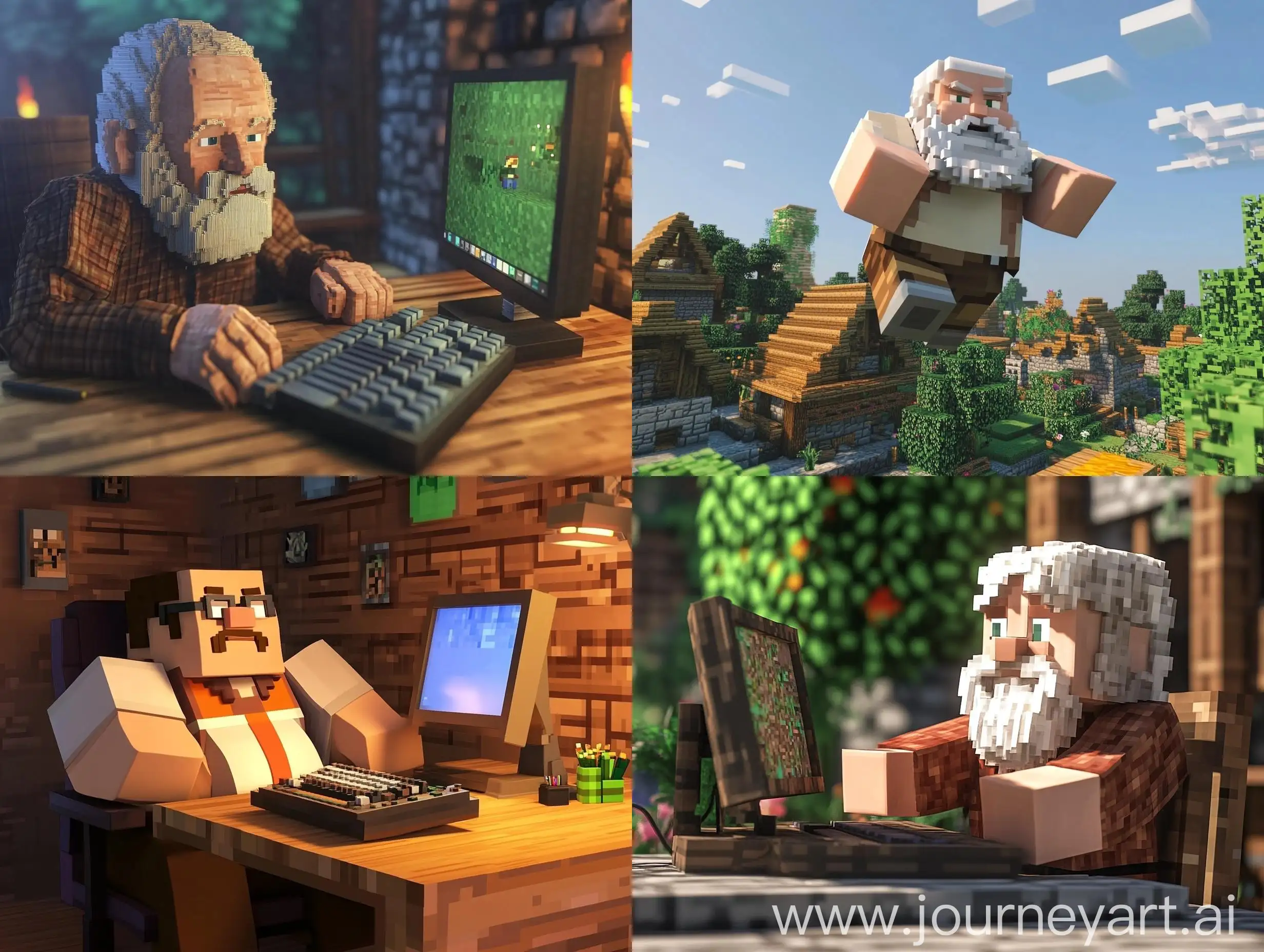 Elderly-Gamer-Macroing-in-Minecraft-Computer-Game