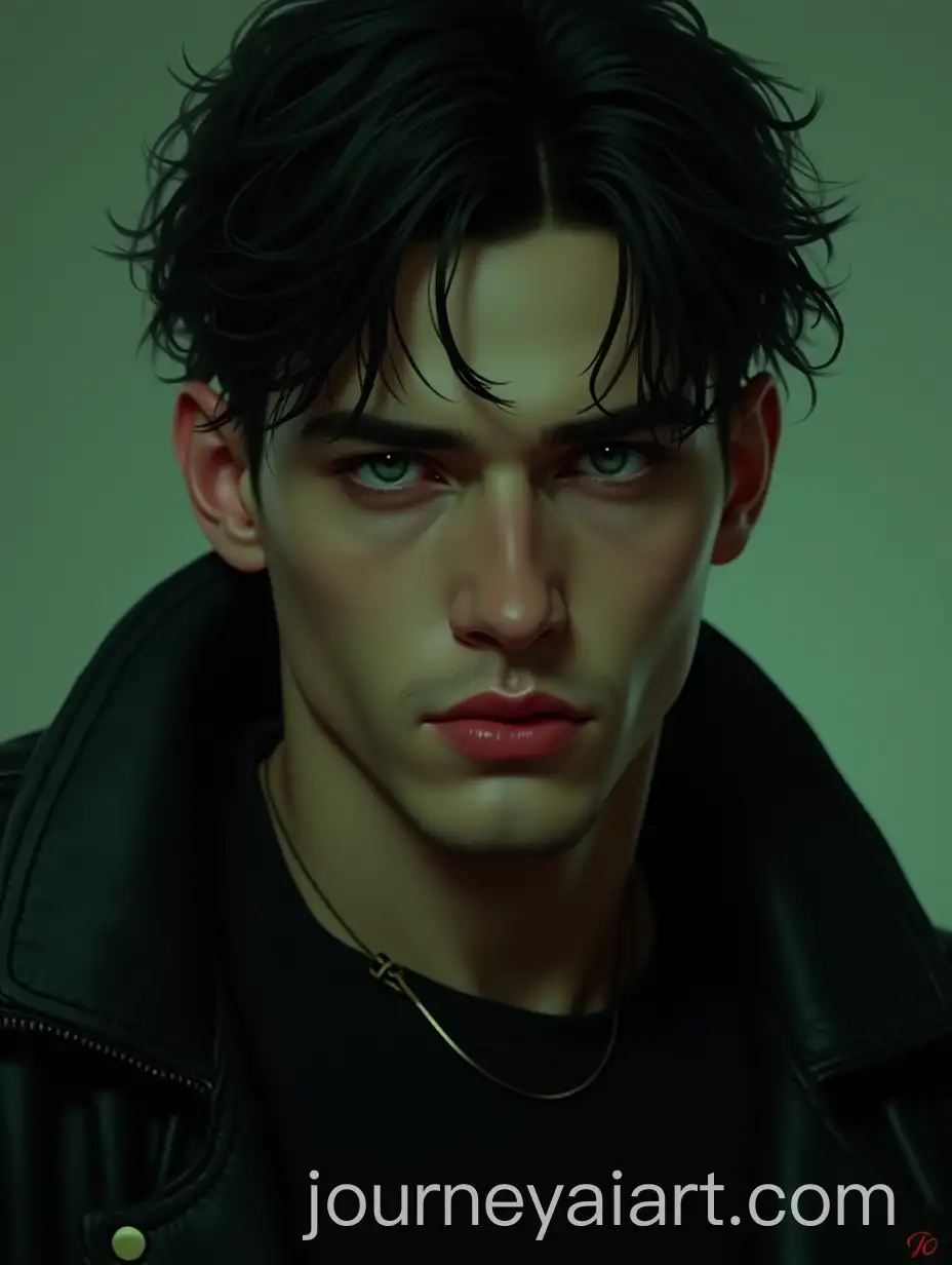 Handsome-Man-with-Green-Eyes-in-Black-Leather-Jacket-and-Dark-Cinematic-Vibe