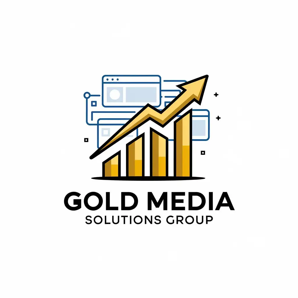 LOGO Design for Gold Media Solutions Group Vector Logo with Rising Gold Media Arrows for Internet Marketing Technology